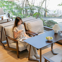 网红连锁奶茶店桌椅组合咖啡店馆休闲区实木沙发咖啡厅椅子阅读区