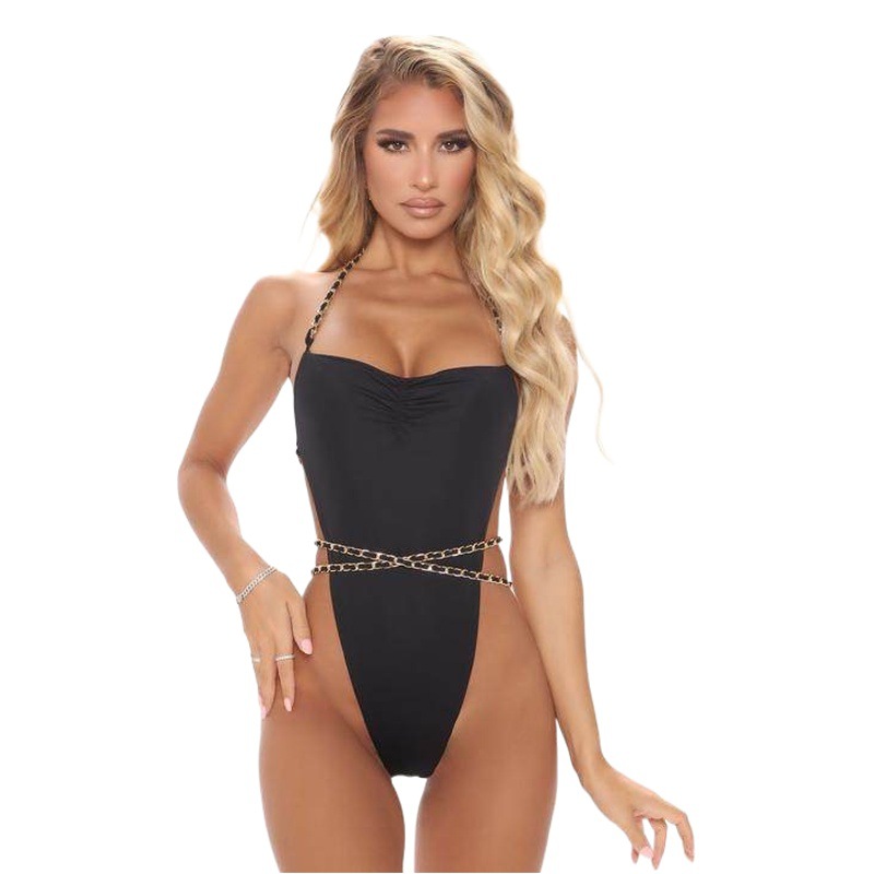 Canción Zhiya mismo estilo solo es el infierno de estilo europeo y americano de diseño de cadena negro sentido traje de baño de una pieza image 1