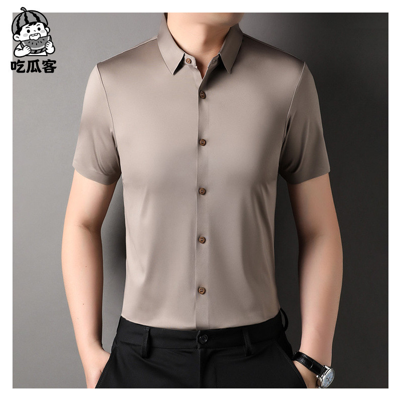 High-End Fully Seamless Shirts for Young and Middle-Aged Men in Summer, Ice Silk Tops, New Shirts, Long-Sleeved Men's Casual Shirts