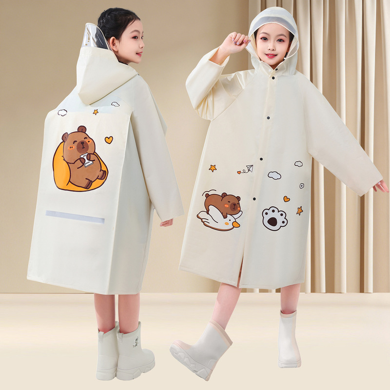 Children's Raincoat and Rain Gear for Kindergarten and Elementary School Students with Backpack Space, Boys and Girls, Transparent Large-Brimmed Rain Poncho with Integrated Card