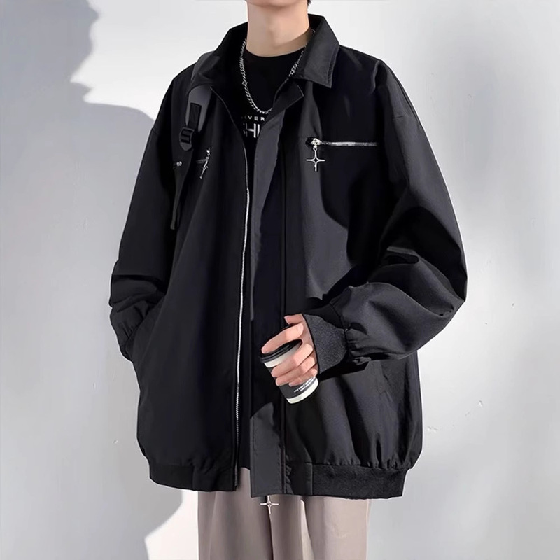 Spring and Autumn Jacket Men's American Style Fashion Lapel Casual Jacket Loose All-match Duffy Handsome Korean Style Design Top Clothes