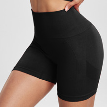 跨境高腰双提臀瑜伽短裤无缝健身裤跑步运动裤三分裤女显腿长