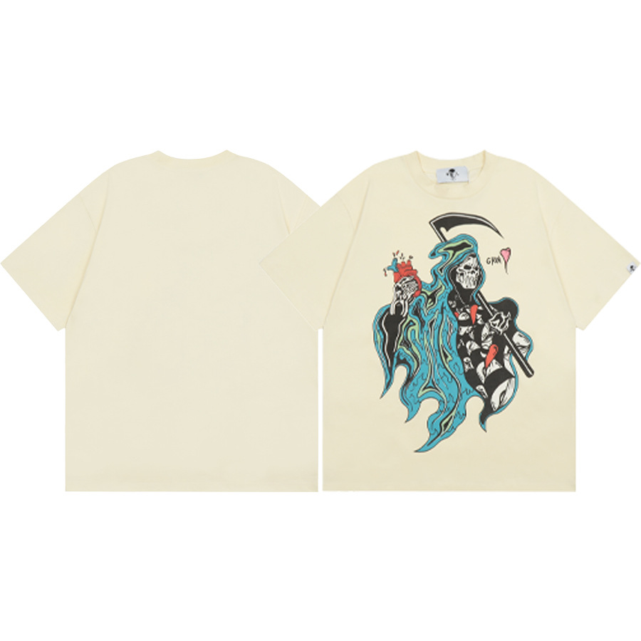 American WARREN LOTAS marca compartida con estampado de personaje de calavera masculina suelta cuello redondo camiseta de manga corta marca de moda