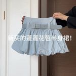 2025夏季新款掐腰配皮带花苞半身裙甜美风高腰显A字蓬蓬短裙女