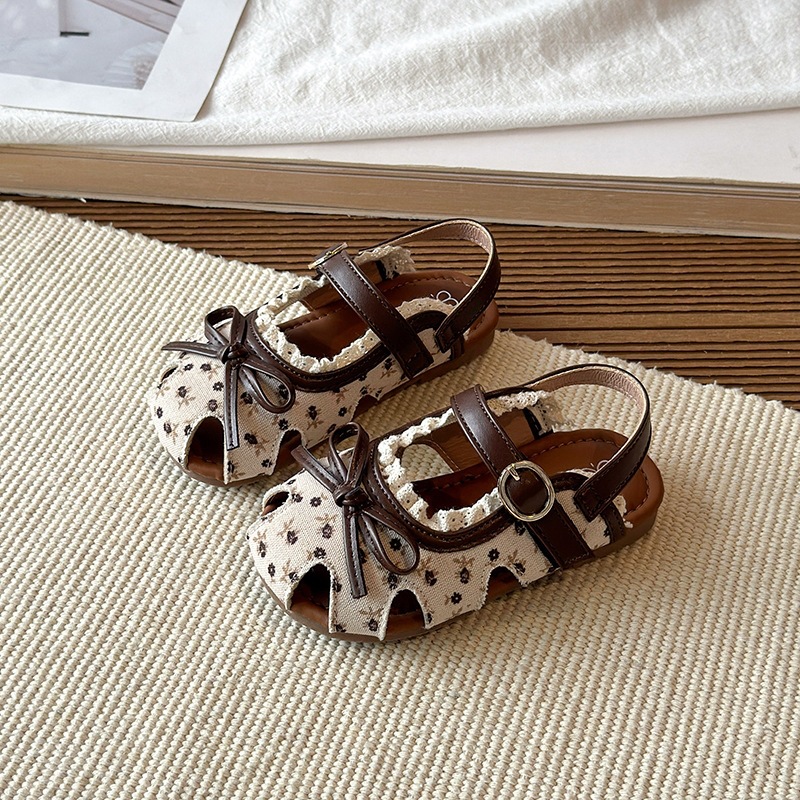 Girls' Floral Print Closed Toe Sandals Sweet Baby Soft Sole Princess Shoes Summer Mori Girl Style Little Princess Beach Shoes_voghion.com