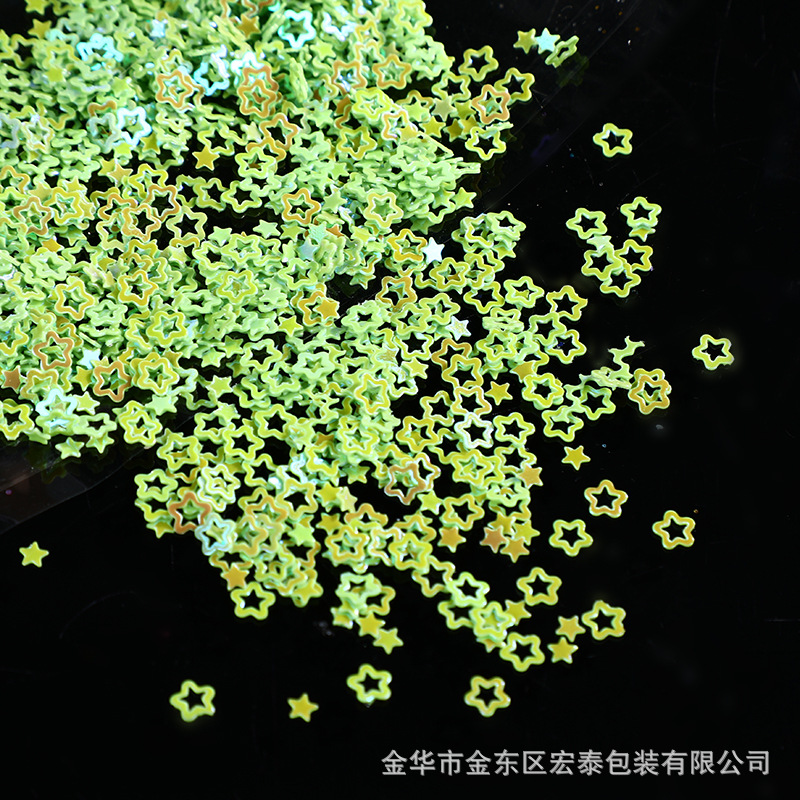 Nueva resistencia a altas temperaturas, brillo en polvo, plata láser, estrella de cinco puntas en forma especial, lentejuelas 1g, accesorios de uñas PET