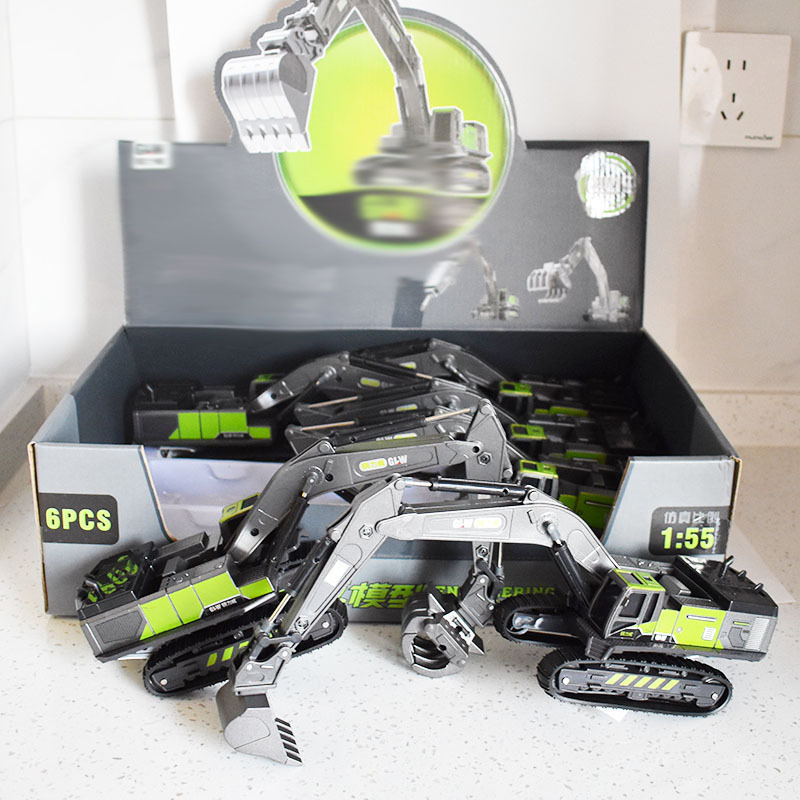 Children's Alloy Head Engineering Vehicle Crusher Toy Car Artificial Excavator Track Sliding Wood Grabber Model Toy