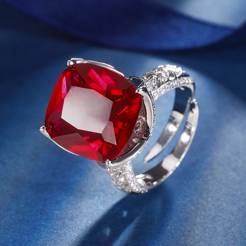 Zhuang Sheng joyería cobre Fondo chapado en oro retro moda simulación color tesoro rojo corindón grasa cuadrado 14*16 anillo retro para las mujeres