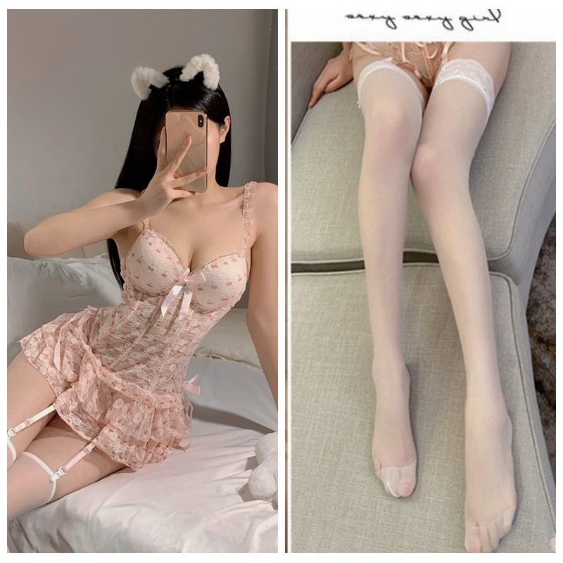 핑크 + 레이스 화이트 스타킹