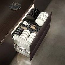 悍高希勒6.0mini拉篮不锈钢方钢屉厨房橱柜双层缓冲三边碗碟篮