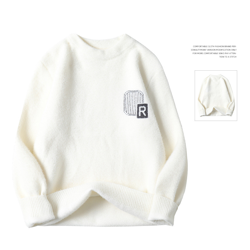 Maglione invernale da uomo in maglia spessa - Pullover casual ampio in morbida lana di coniglio con stemma_voghion.com