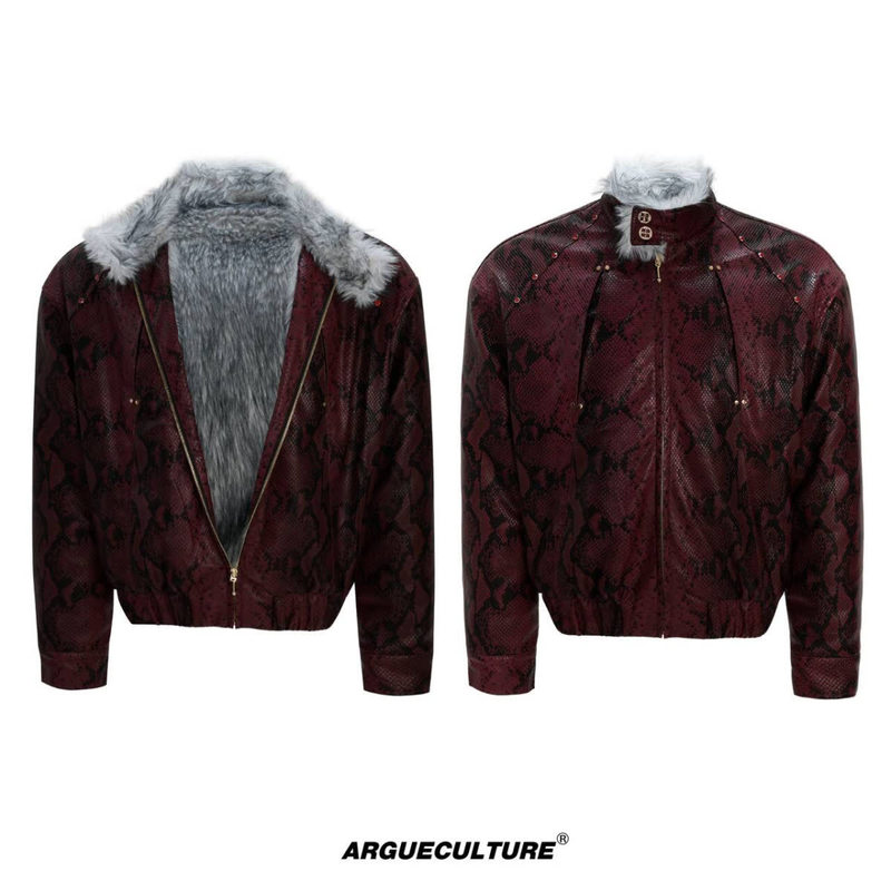 American-Style High-Collar Cotton Jacket for Men, Winter High-Street Cool and Stylish Stand-Collar Jacket with Matte Python Pattern Design American-Style High-Collar Cotton Jacket for Men, Winter High-Street Cool and Stylish Stand-Collar Jacket with Matte Python Pattern Design