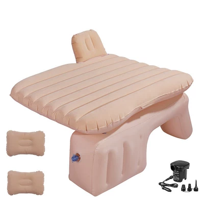 Vehicle-mounted inflatable bed used as a travel bed in the back seat of - default-item-two-beige-flocked-long-stools-a-car-pump