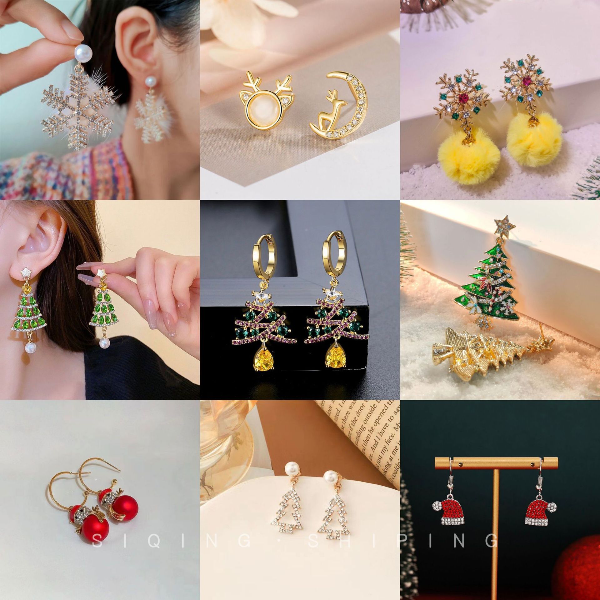 圣诞耳饰！925银针雪花毛球耳环女 欧美新款百搭气质耳饰工厂批发