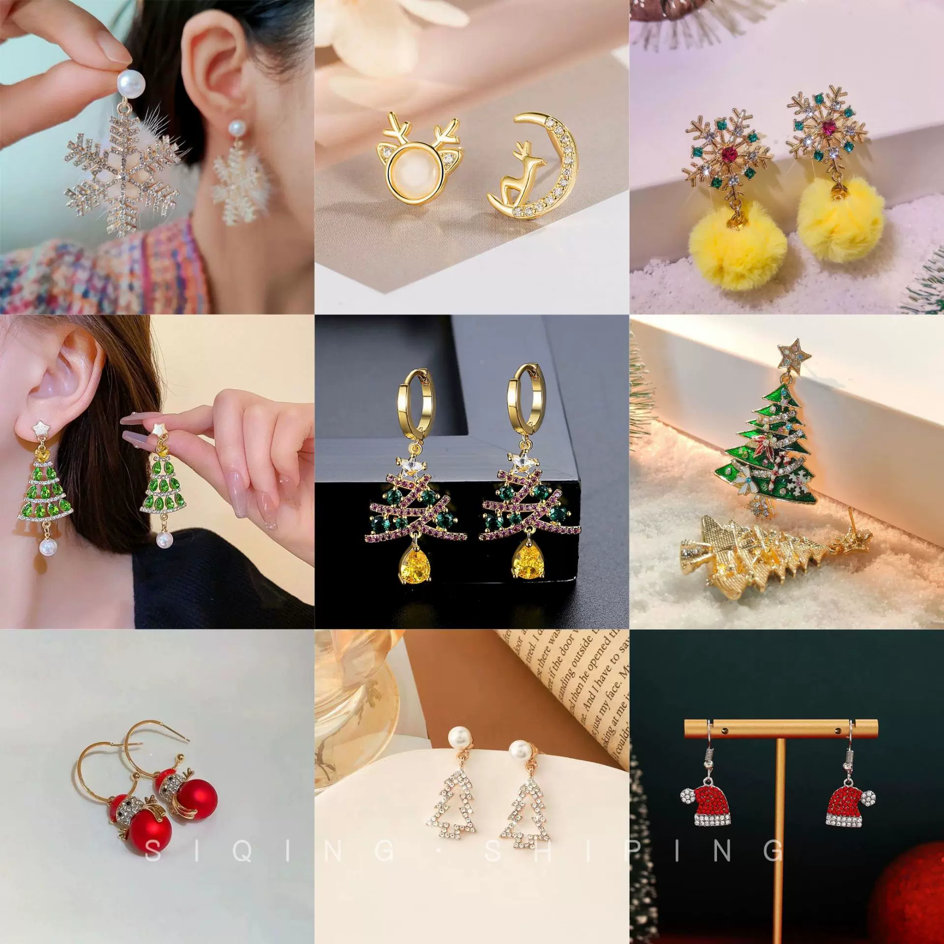 圣诞耳饰！925银针雪花毛球耳环女 欧美新款百搭气质耳饰工厂批发