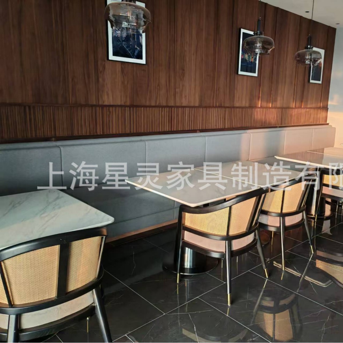 Source Factory Customized Various Restaurant Booth Sofa Marble Dining Table Solid Wood Dining Chair Rattan Dining Chair