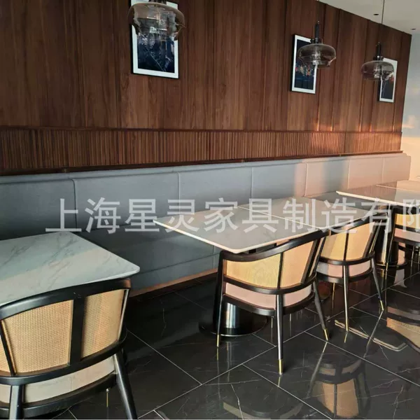 Source Factory Customized Various Restaurant Booth Sofa Marble Dining Table Solid Wood Dining Chair Rattan Dining Chair