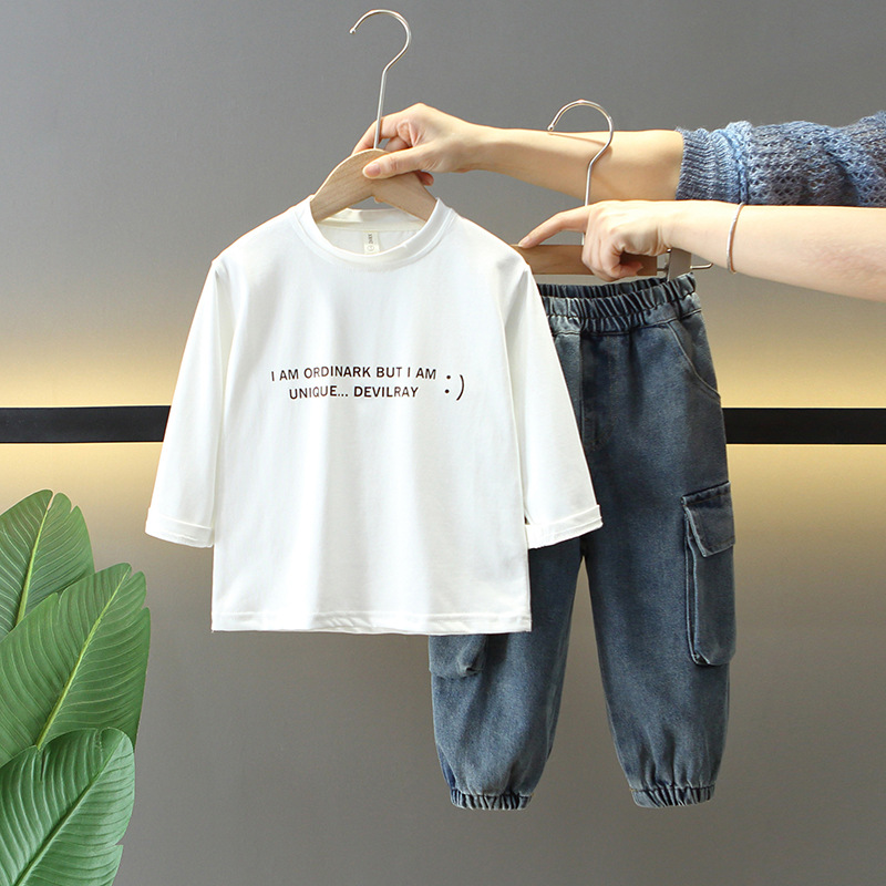 7725 Traje de primavera para niños 2025 Nuevo chaleco de mezclilla para niños Traje de tres piezas para bebés Primavera y otoño Ropa coreana Tendencia