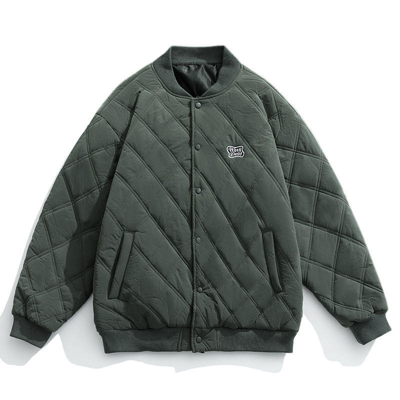 2023 Otoño e Invierno nueva marca de moda suelta rombo Plaid abrigo de algodón acolchado Abrigo de algodón acolchado coreano serie de etiqueta azul de carretera