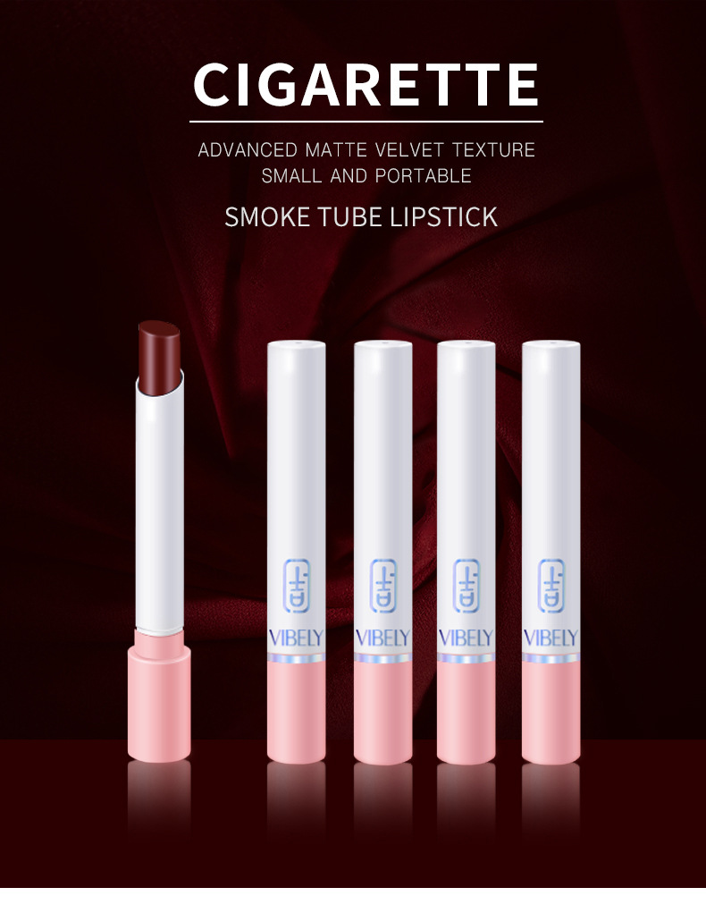 VIBELY export European and American matte non-stick cup cigarette tube lipstick, single small thin tube mini cigarette lipstick, pink details Picture