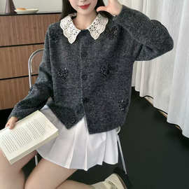 2026秋冬新款韩版宽松显瘦百搭娃娃领针织开衫女长袖宽松显瘦上衣