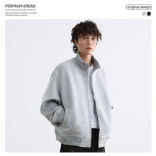 日系复古做旧高街牛仔外套男女宽松 设计师款重磅纯色立领夹克