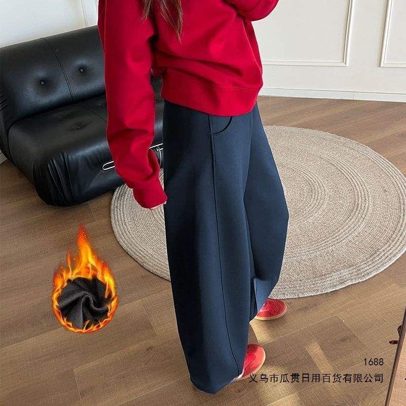灰色香蕉裤女2026秋冬新款加绒高腰垂感宽松卫裤慵懒风弯刀休闲裤