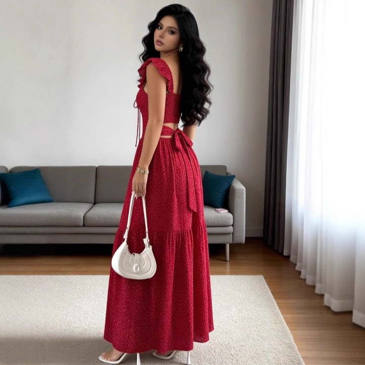Women's Square Neck Floral Print Halter Flowy Tiered Maxi Dress – Bohemian Summer Resort Gown_ecoleips.com