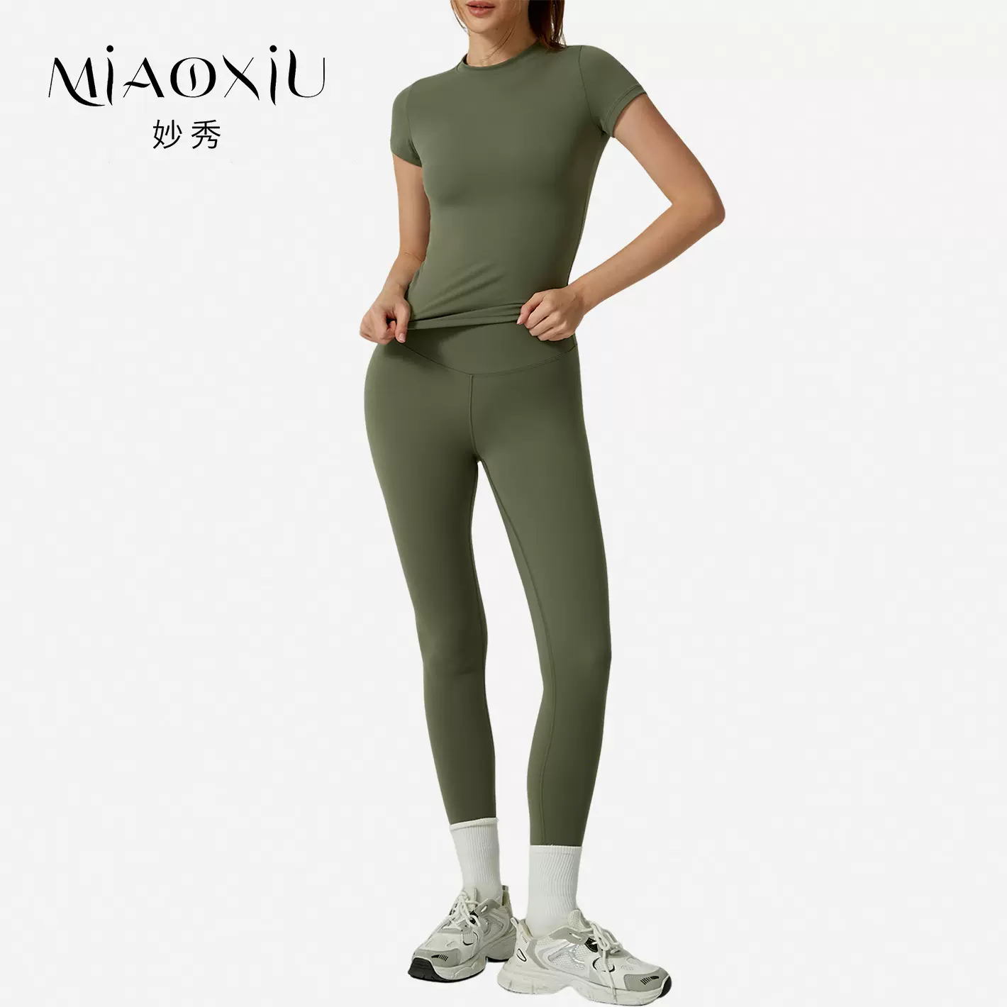 跨境速干磨毛瑜伽服套装弹力收腰瑜伽裤运动紧身裸感健身服二件套