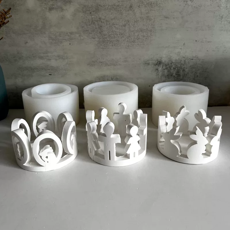 Hollow ring rabbit lamp silicone mold tea lamp candlestick Easter gypsum ornament mold