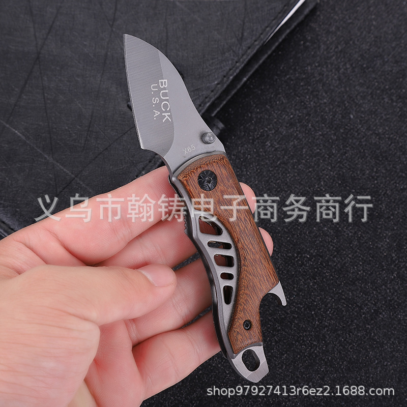 厂家直供鸡翅木柄户外迷你小折刀不锈钢折叠刀多用途野营战术刀具