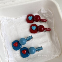 复古爱心红色格子小狗发夹女bb夹感韩系百搭头饰刘海侧边夹