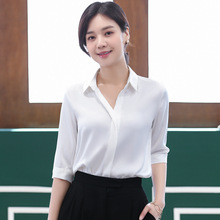 中袖雪纺衬衫时尚气质夏季新款职业女装上衣白色衬衣美容师工作服
