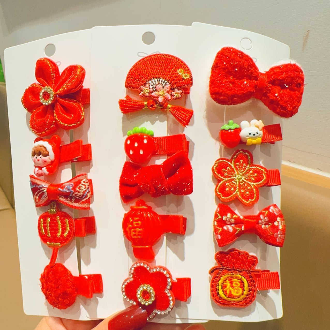 Niños de Año Nuevo clip de cabello Año Nuevo nuevo juego de tarjetas de cabello de Año Nuevo niñas clips de bang rojo clips lateral