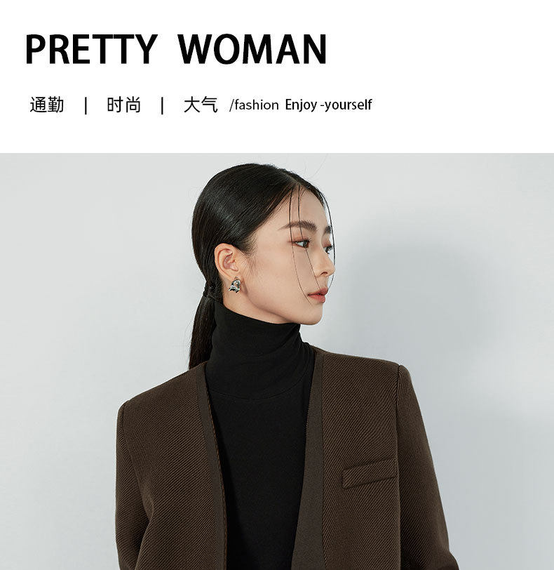 Áo vest nữ cổ V tay dài dáng suông một hàng nút phong cách thanh lịch — Váy Midi Breeveca, Váy màu xanh hải quân, Váy màu xám khói, Váy màu đỏ tía chi tiết 1