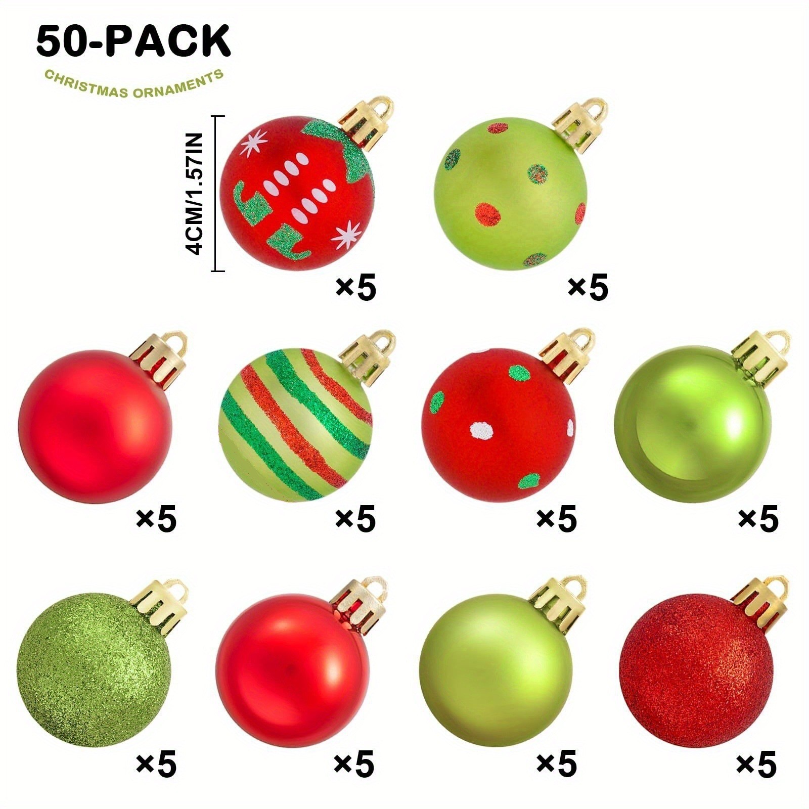 Inventario transfronterizo de Navidad 4cm 50 rojo y verde colorido conjunto de bolas de Navidad árbol de Navidad atmósfera festiva bola decorativa