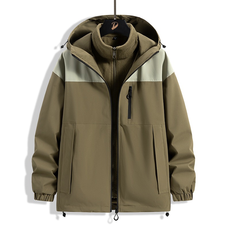 3 - en - 1 vestir de asalto para hombres otoño y invierno al aire libre función de viento engrosado a prueba de viento chaqueta encapuchada abrigo deportivo de moda