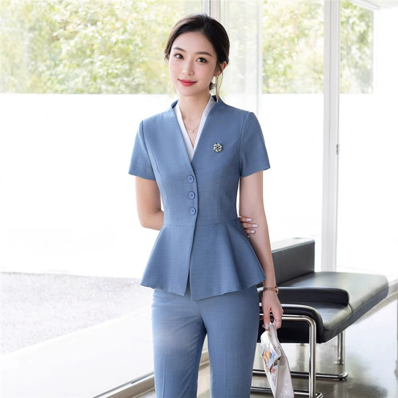 Оптовая цена бесплатная доставка с коротким рукавом костюм костюм женский летний ювелирный магазин рабочая одежда новый профессиональный костюм темперамент богиня фань