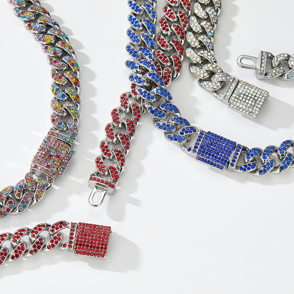 Rhinestones Inlay Material Hip-Hop Punk Geometric Rhinestone Zinc Alloy Plating Rhinestones Unisex Chain Necklace Men Chain Necklaces