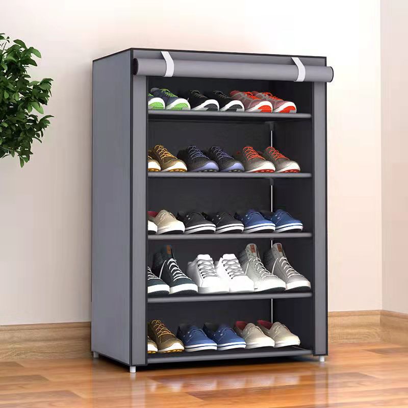 Estante de zapatos simple tubo de acero multicapa ensamblado armario de zapatos a prueba de polvo dormitorio de estudiantes armario de almacenamiento doméstico armario de zapatos económico estante de zapatos