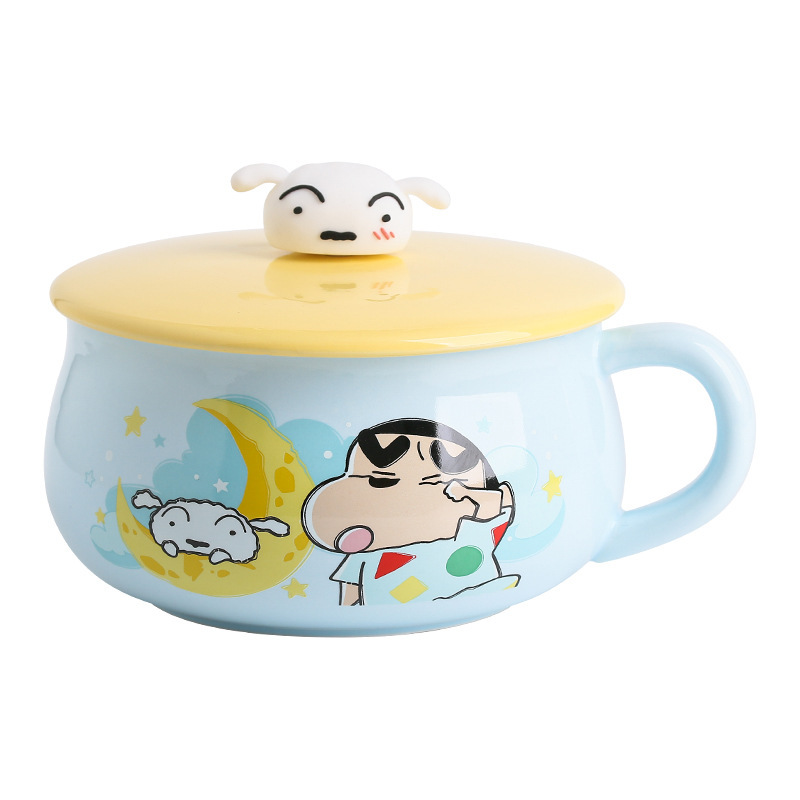 クレヨンしんちゃん共同ブランドインスタントラーメンボウルかわいい大容量両耳蓋付きセラミックスープボウル寮学生朝食ボウル|undefined