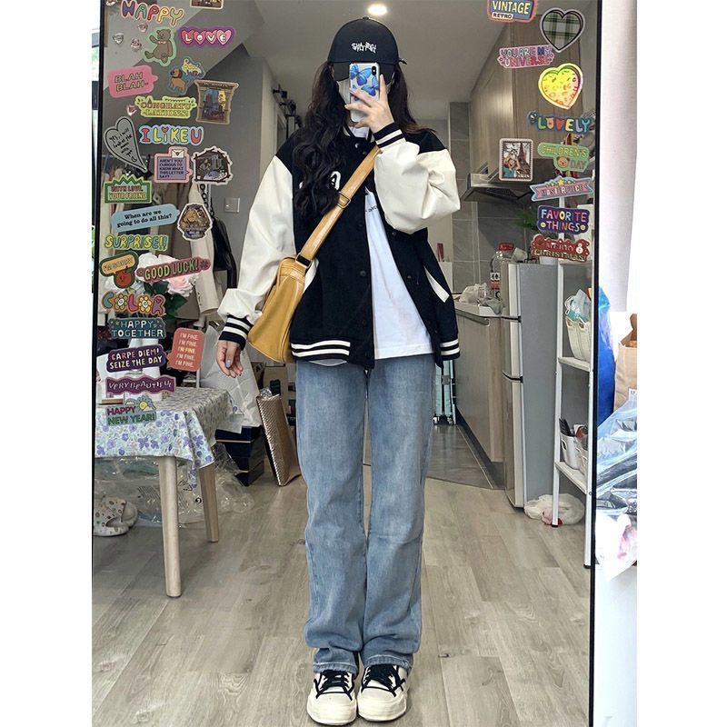 Vintage baseball jacket, trendy women's autumn style, 2022 new Korean style loose color-blocked student jacket, Instagram trendy.