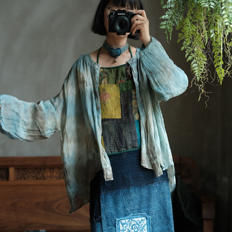Laguni Light Custom Fine-Spun Ramie Shirt Sun Protection Clothing Artistic Blouse 2039 Plant-Dyed Laguni Light Custom Fine-Spun Ramie Shirt Sun Protection Clothing Artistic Blouse 2039 Plant-Dyed