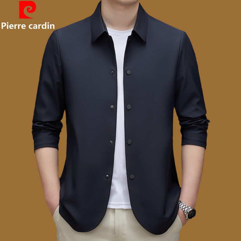 Pierre Cardin Spring and Autumn New Men's Lapel Jacket for Middle-Aged Dads, Business Casual, Non-Ironing, Solid Color Coat