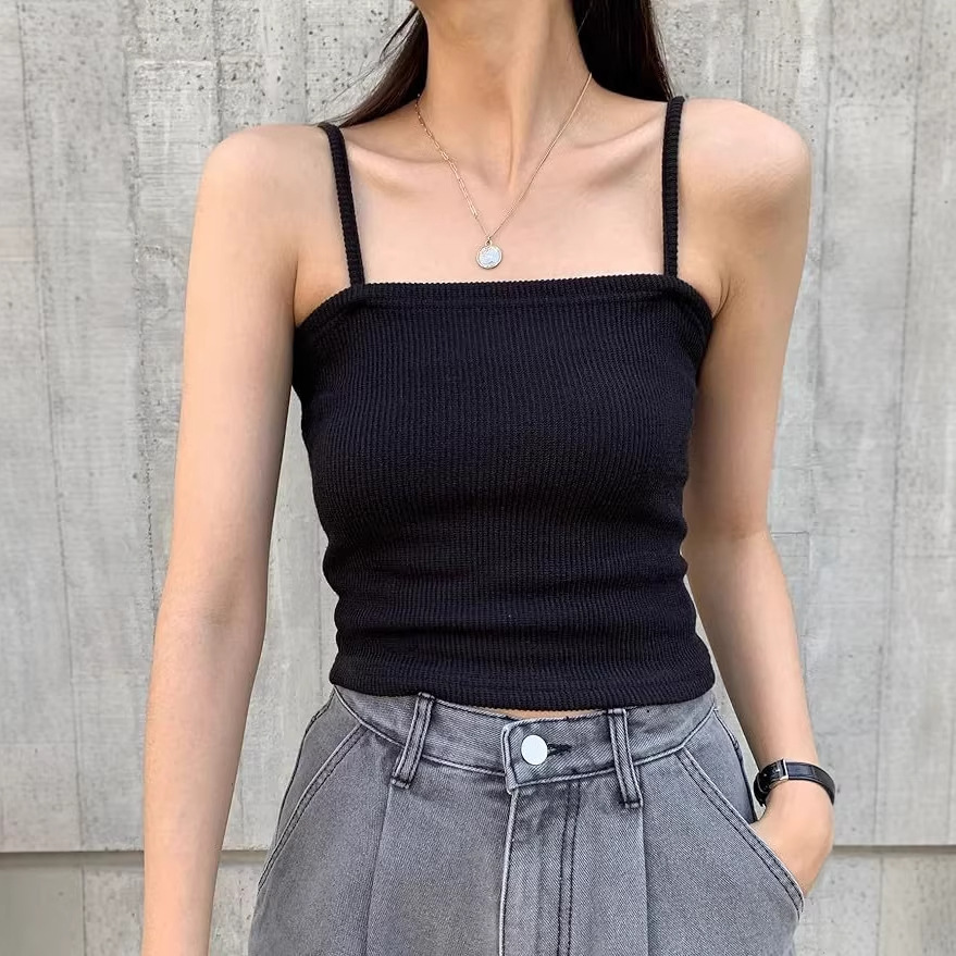 French Style Slim Fit Knitted Cami Vest For Women Inner Wear Outer Wear Sleeveless Camisole Dress Tank Top Women Clothing_ecoleips.com