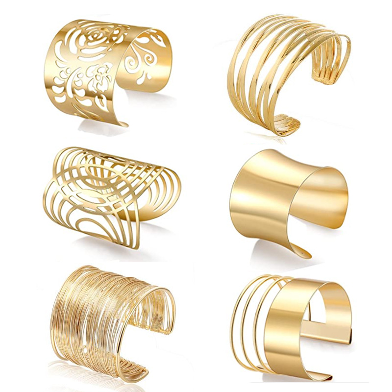Venta directa de fábrica europea y americana Venta caliente nueva pulsera de metal abierto traje hueco brillante multi-capa patrón pulsera