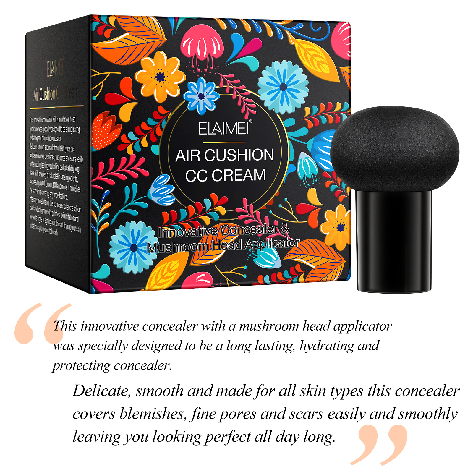 ELAIMEI mushroom head CC liquid foundation isolation cream BB cream concealer moisturizing brightening skin color liquid foundation long-lasting