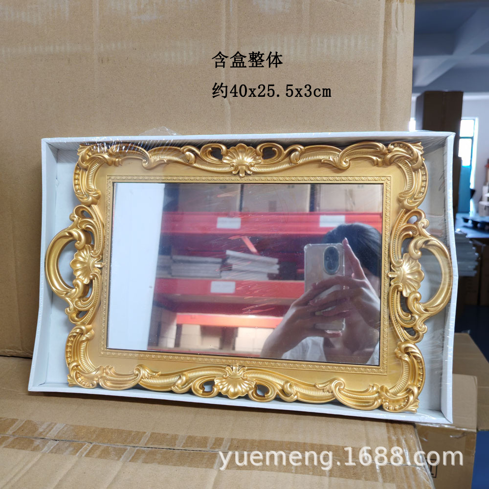 Bandeja de espejo de vidrio retro de estilo europeo ins estilo sala de estar decoración aromaterapia joyería espejo bandeja de almacenamiento