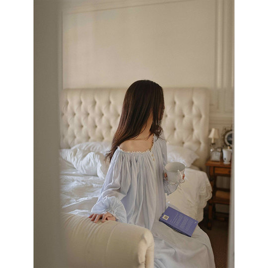 French Style Sweet Gong Yan Feng Nightdress Women's Spring and Autumn 2025 New Loose plus size Mid-length Home Dress Skirt