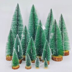 迷你圣诞树桌面摆件 diy松针树 圣诞节装饰 圣诞沾白雪松小圣诞树